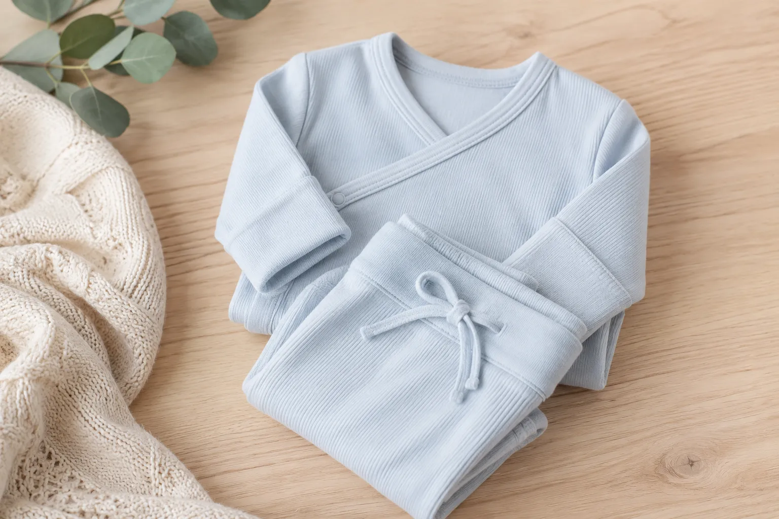 Bộ đồ sơ sinh gấp gọn bằng vải mát nhẹ, phù hợp cho những lần bé mặc ra ngoài ngắn